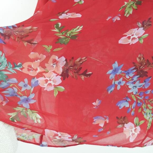 Cabi Devoted Blouse Medium Red Floral Chiffon Bell Sleeve Feminine Romantic - Picture 5 of 8